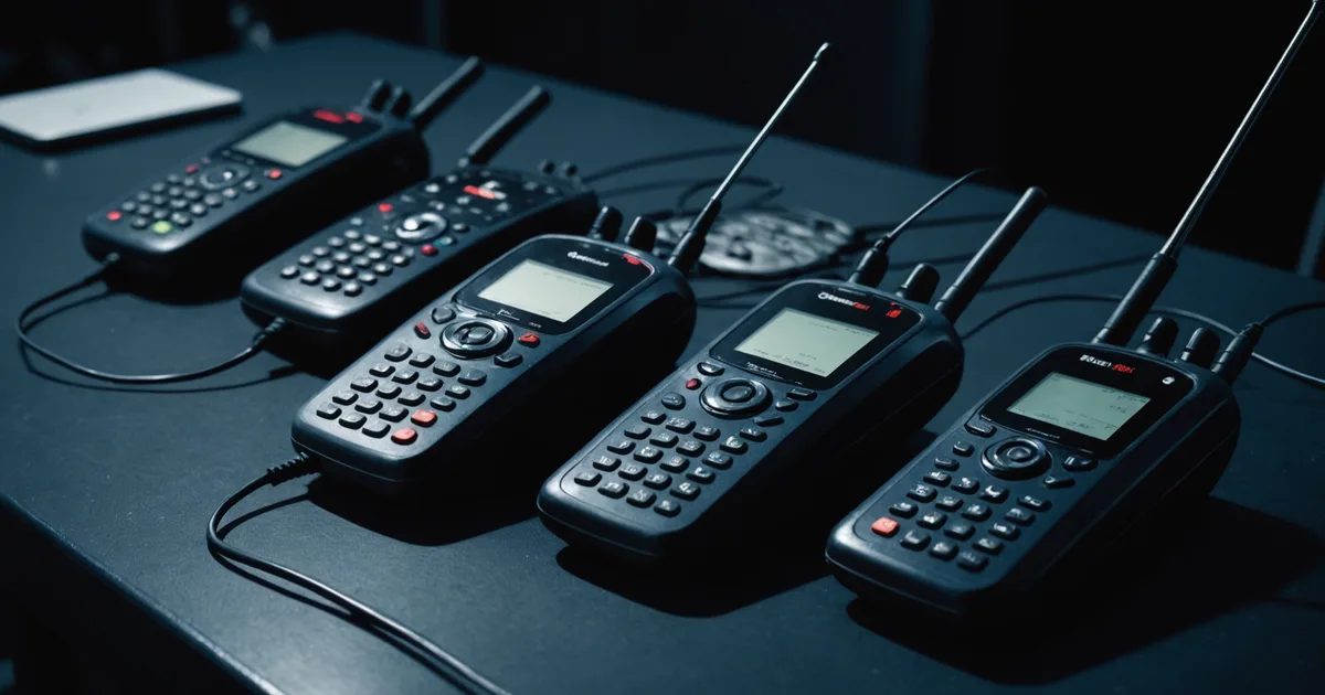 Emergency command post at night with radio communications equipment